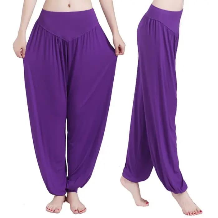 Femmes sarouel décontracté ample coton solide taille élastique pantalon à jambes larges grande