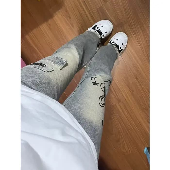 Jean imprimé Note de sous-culture japonaise, pantalon Cargo rétro de rue Harajuku à jambes larges po