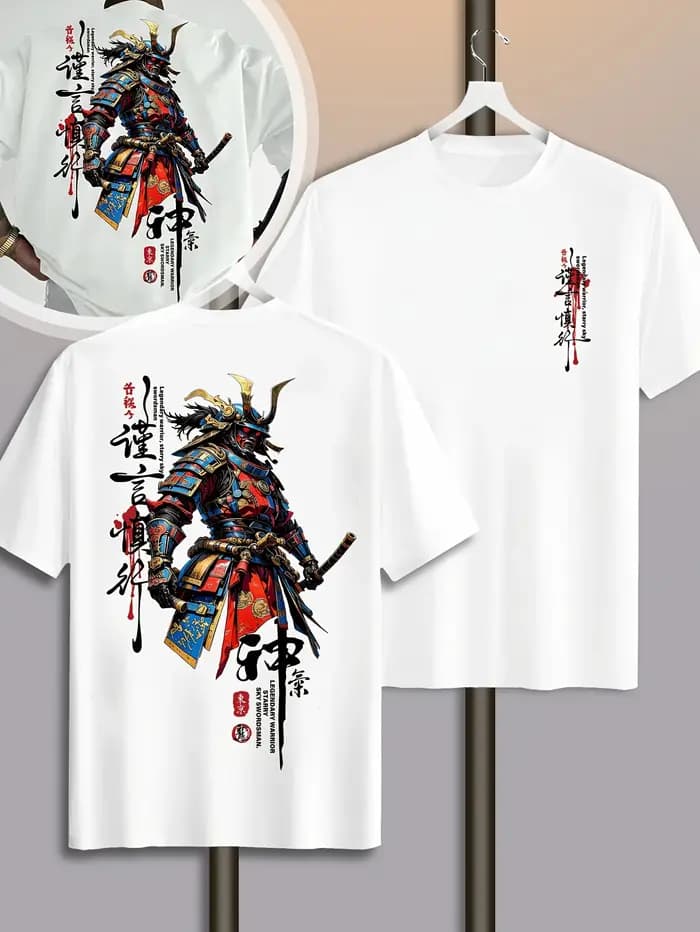 T-shirt pour homme en coton 100% doux de qualité supérieure avec imprimé de guerrier samouraï japonais