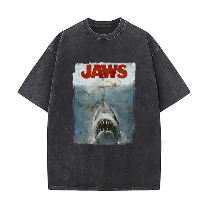 Jaws Fear Retro Thriller T-shirt d'été en coton rétro délavé pour hommes