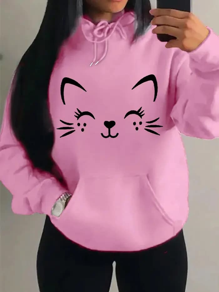 Simple mot chat motif heureux femmes sweats à capuche mode décontracté Streetwear personnalité Hip Hop sweat