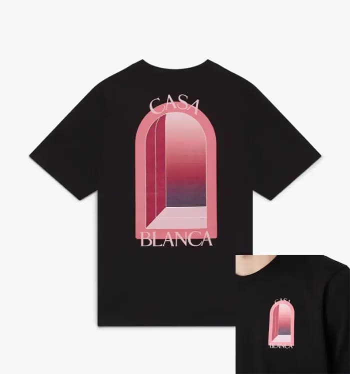 T-shirt graphique Blanca Tennis Court Arch en coton noir à manches courtes et col rond pour hommes e