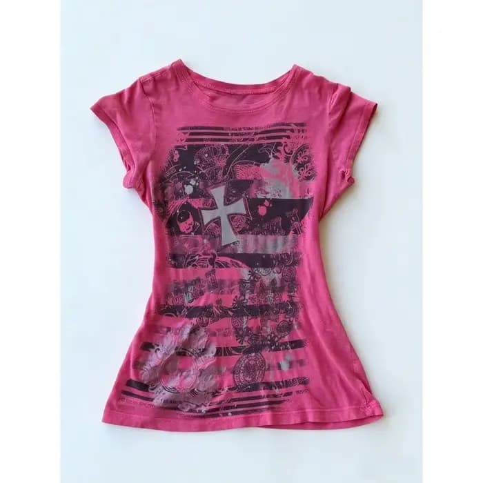 T-shirt rétro américain rose imprimé