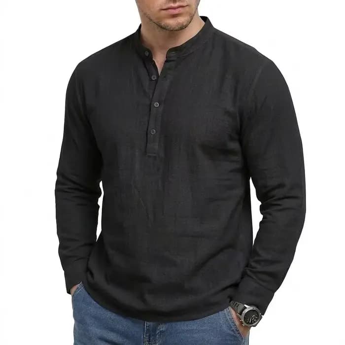 Nouvelle Chemise en Lin à Manches Longues pour Homme
