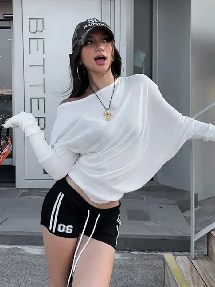 T-shirt à Manches sulfpour Femme, Vêtement Féministe et Décontracté, Col Incliné, Streetwear, Y2k