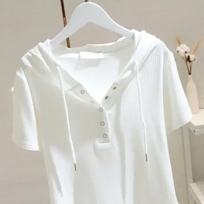 T-shirt blanc à capuche avec cordon de serrage pour femmes
