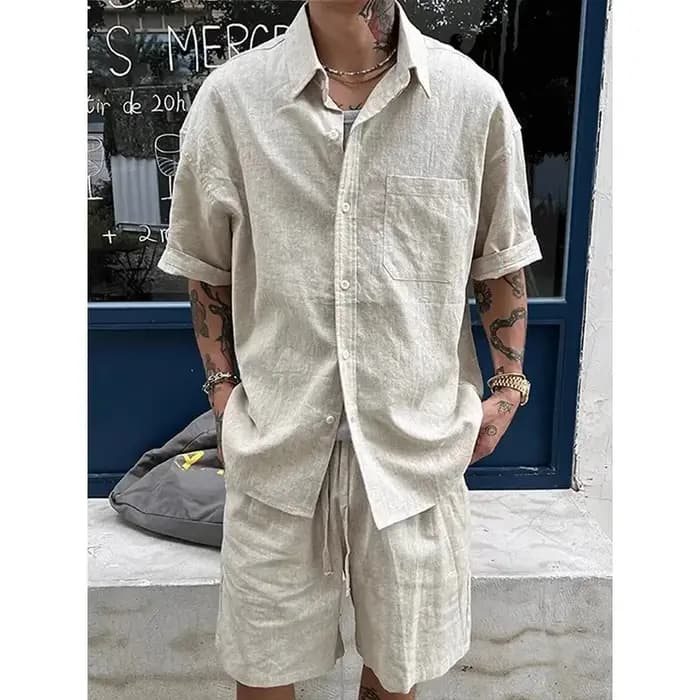 Ensemble décontracté en lin pour homme