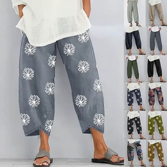 Pantalon sarouel en coton et lin pour femmes