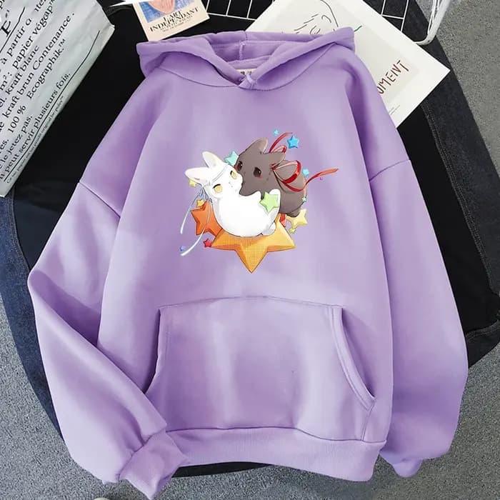 Sweat à capuche imprimé lapin pour femme