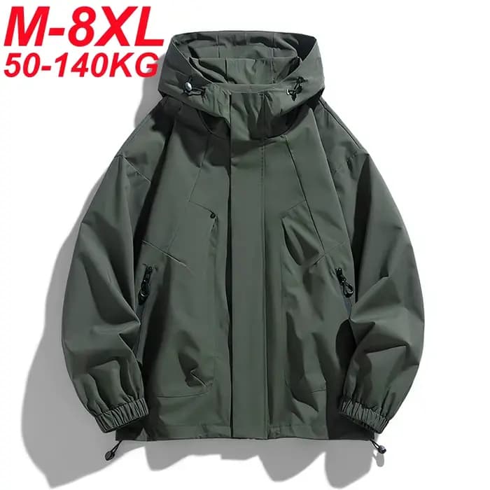 Hommes veste à capuche coupe-vent Trench manteaux surdimensionné 6XL 7XL 8XL grande taille imperméable noir Bomber Camping ample mince Softshell