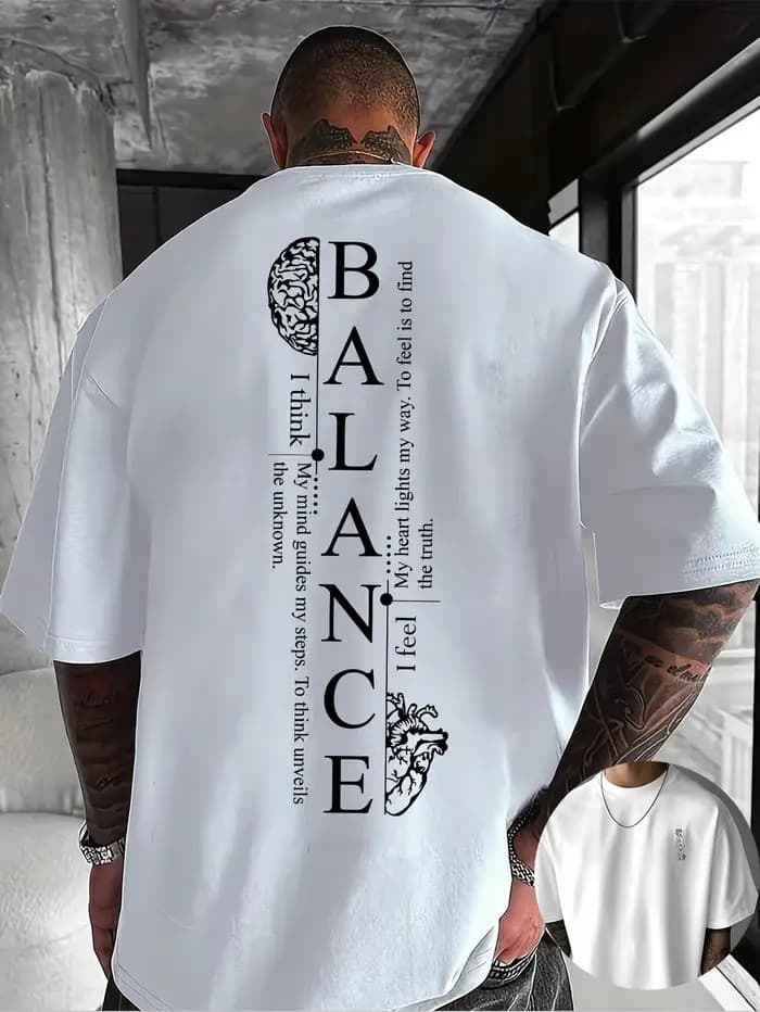 T-shirt pour homme en coton doux 100% de qualité supérieure avec impression typographique verticale Red Balance