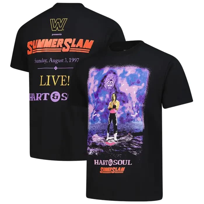 T-shirt graphique vintage noir Bret Hart Hart&Soul pour homme – Tendance mode classique