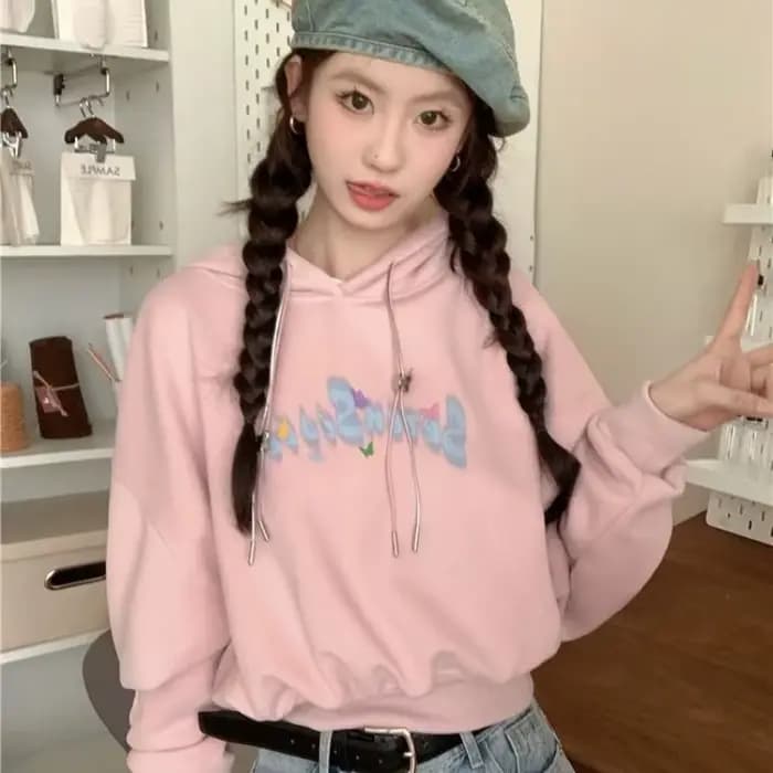 Femme hauts à capuche polaire Emo esthétique essentiel concepteur coréen Streetwear Y2k 2000s Style graphique sweat