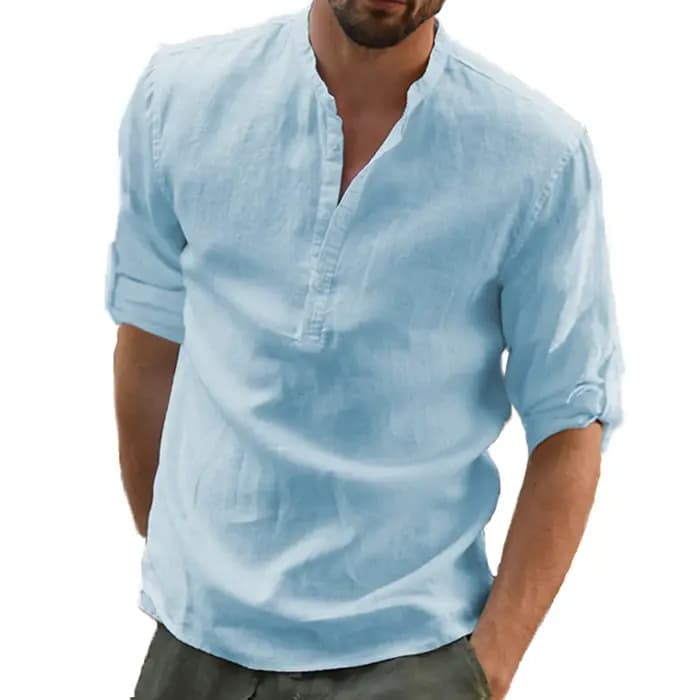 KB nouveaux hommes blouse décontractée coton lin chemise hauts amples à manches longues t-shirt printemps automne