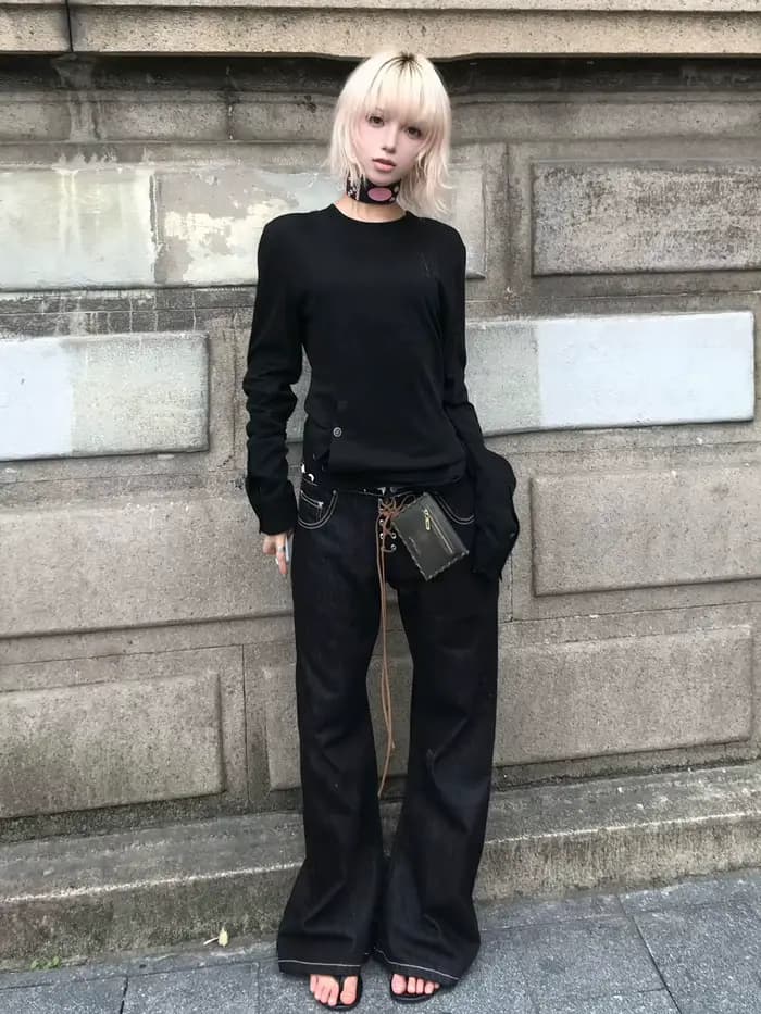 Genayooa gothique Vintage T-shirt femmes à manches longues bouton Y2k rétro noir Grunge hauts Street