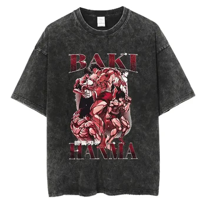 Anime Baki Haman t-shirts Harajuku Vintage 100% coton 2024 nouveau T-shirt lavé pour hommes Hip Hop