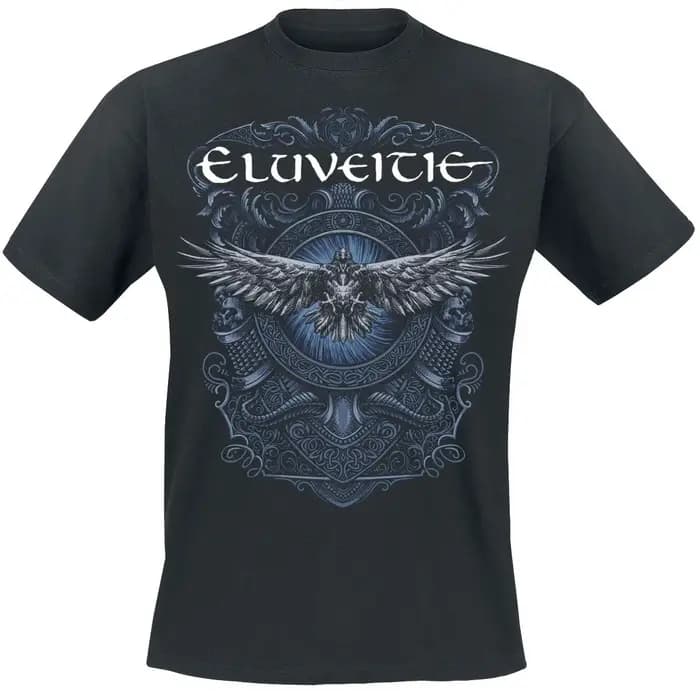 Eluveitie Raven Celtic Ornament Print T-shirt en coton noir pour hommes et femmes Folk Metal unisexe