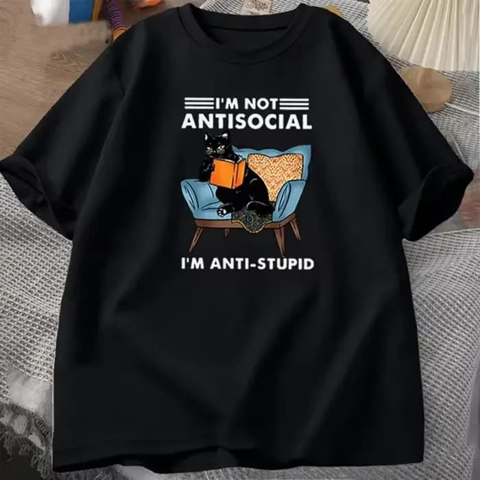 Chat drôle livre de lecture T-Shirts graphiques T-Shirts coton hommes vêtements col rond Meme manche