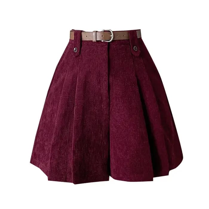 Séoulish Vintage femmes velours côtelé a-ligne Shorts 2025 automne hiver couleur unie taille haute poches plissé