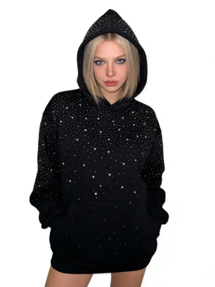 Strass clouté surdimensionné sweat à capuche femmes et hommes étincelle imprimé étoilé pull automne hiver Y2K Streetwear Punk esthétique