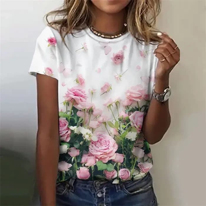 T-shirt à Manches Courtes et Col Rond pour Femme