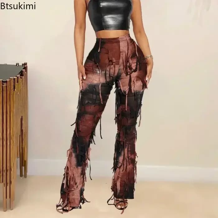 2026 Mode Streetwear Femmes Tie Dye Gland Design Vintage Pantalon Décontracté Personnalisé Style De Rue