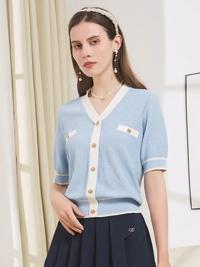 Je crois que vous femmes françaises été tricots petit parfum Style col en v à manches courtes Blouse 2025 nouvelle dame pulls 2242145814