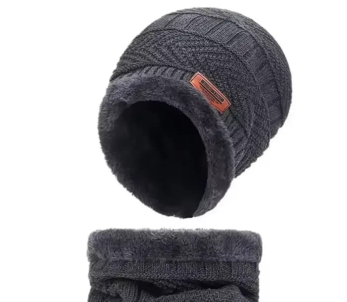 Ensemble bonnet et cache-cou d'hiver pour homme et femme, doublure en polaire douce, bonnet en trico