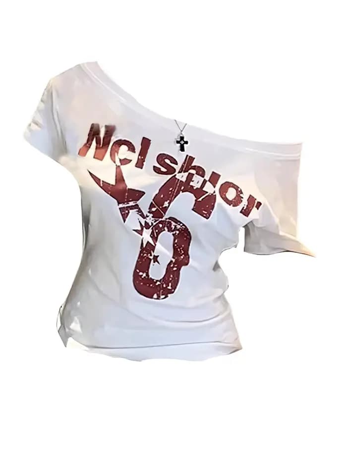 Y2k Sport été épaules dénudées haut femmes Sexy Vintage années 2000 à manches courtes t-shirt dame c