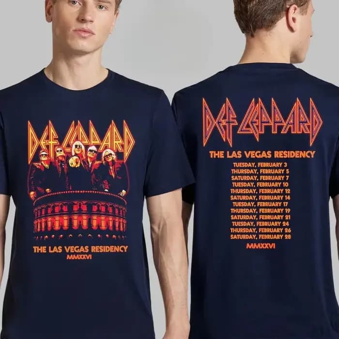 Def Leppard Las Vegas Residency 2026 T-shirt graphique Léopard et Poker
