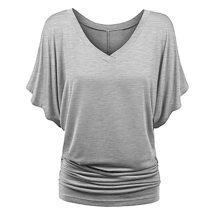 T-shirt chauve-souris classique décontracté, grande taille, col en v, manches courtes, rose, gris, b
