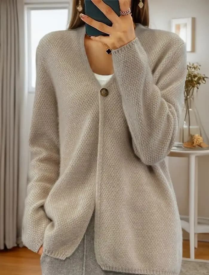 Cardigan tricoté à manches longues et col en v pour femme