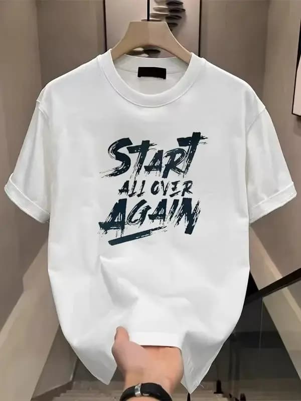 T-shirt décontracté pour homme MarsMax avec imprimé lettres 'Start All Over Again'