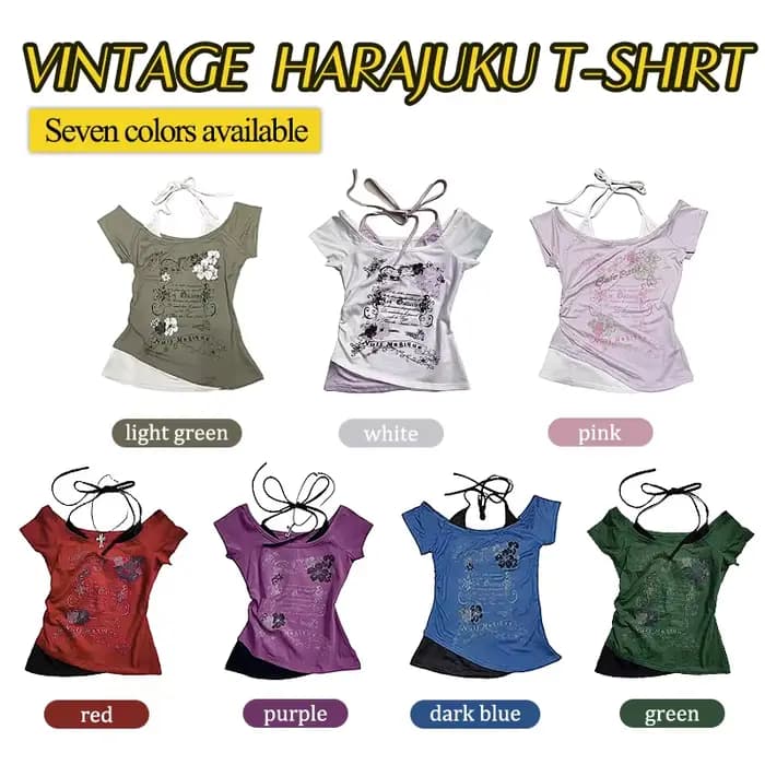 T-shirts Vintage américains rétro Grunge lettre fleur imprimé hauts courts Y2k