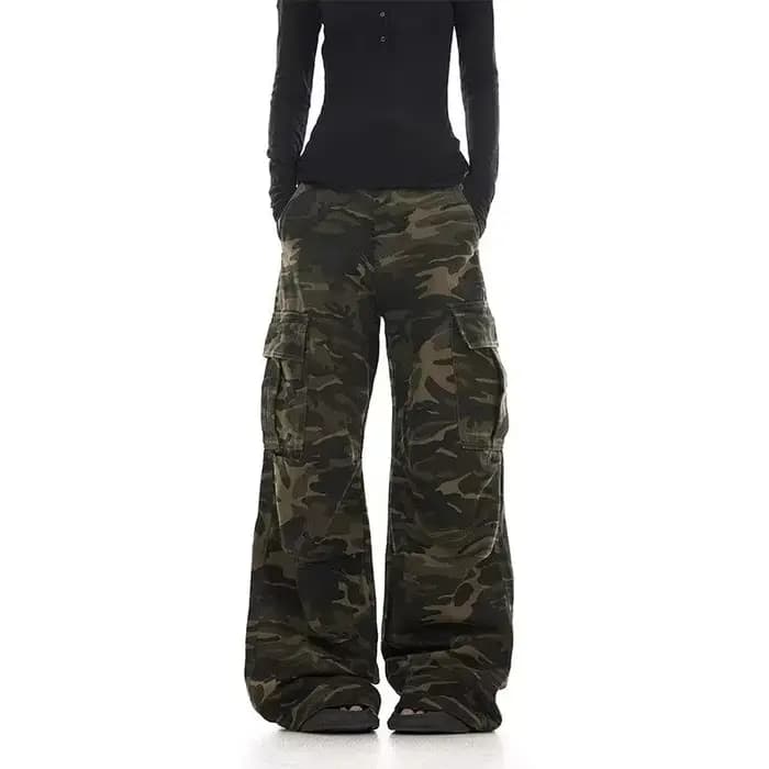 Pantalon de travail camouflage au design délavé rétro américain pour hommes et femmes, jambe droite