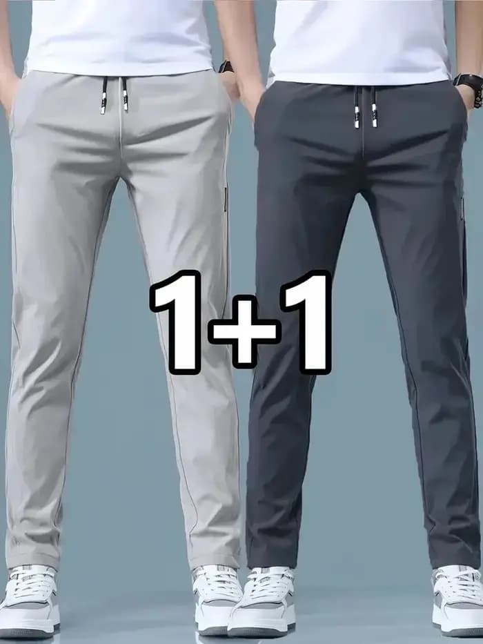 2026 Lot de 2 Pantalons de jogging décontractés pour homme en soie glacée, extensibles, coupe slim,