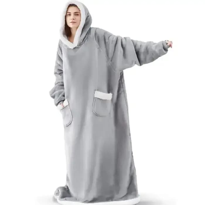 Pull-over en polaire d'agneau à capuche pour l'hiver, pyjama en flanelle ample avec manches longues