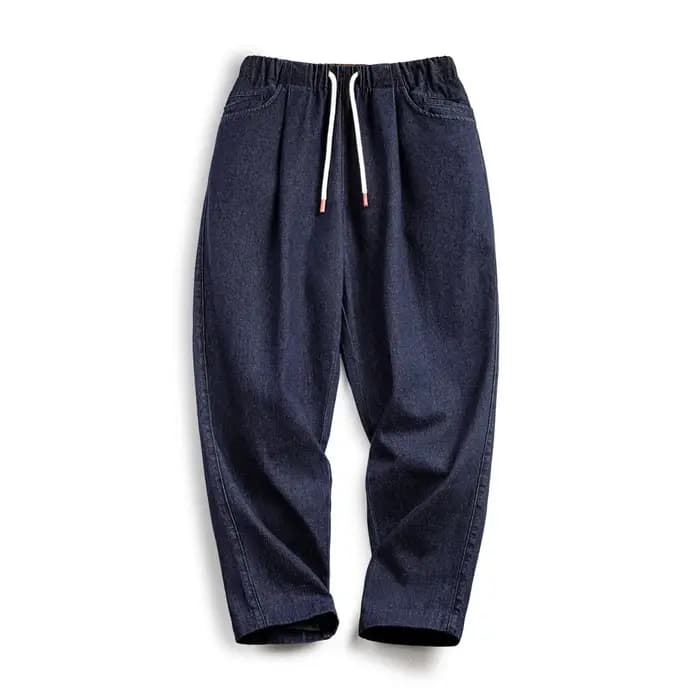 Jeans décontractés Maden 10oz Jogger en denim avec taille élastique et cordon de serrage, pantalon droit délavé pour hommes, printemps et automne