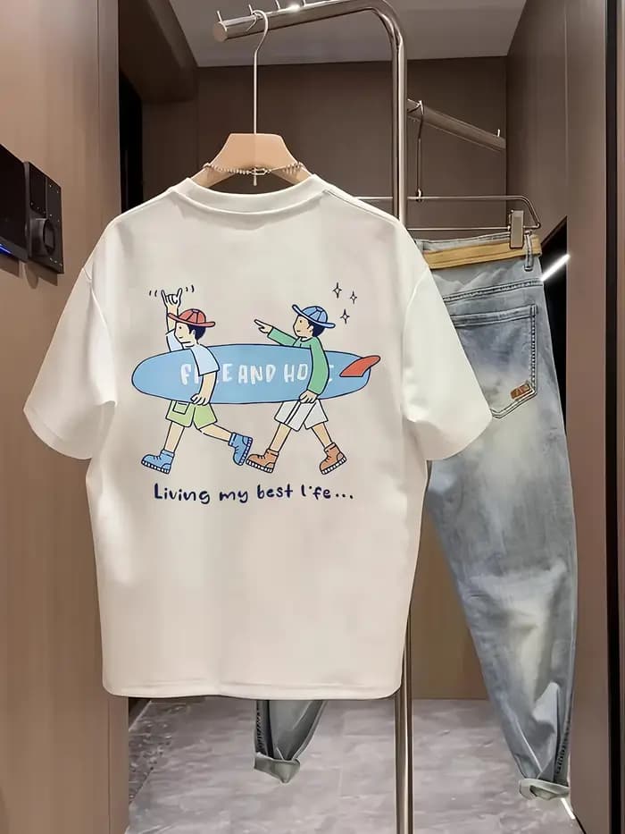 T-shirt pour homme avec imprimé de dessins animés d'amis surfistes