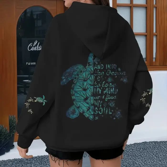 Sweat-shirt vintage Turtle « And Into The Ocean I Go » pour femmes et hommes