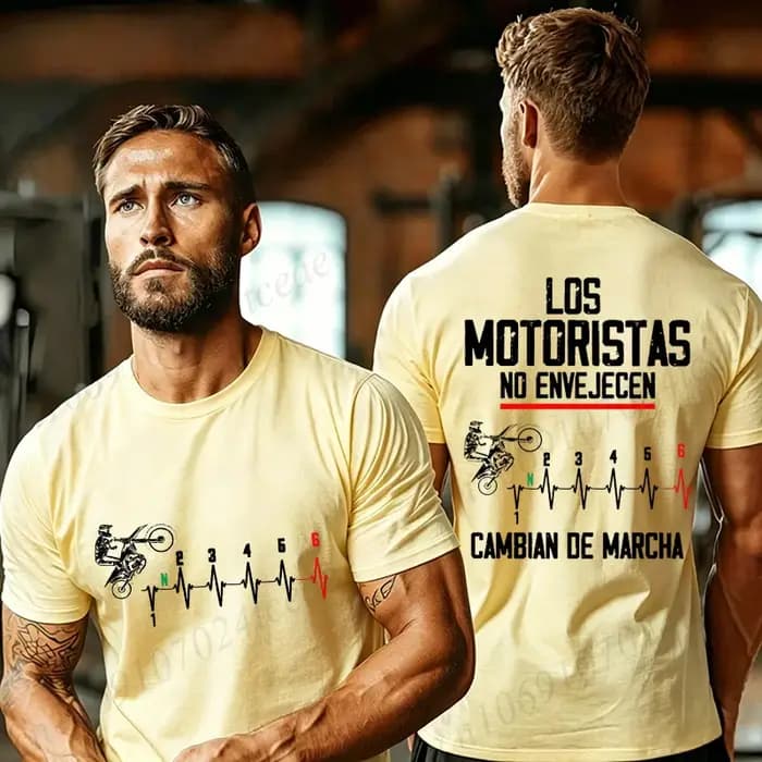 T-shirt de motard espagnol imprimé « Los Motoristas No Envejecen »