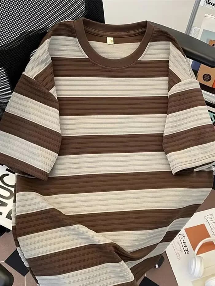 T-shirts rayés style preppy d'été pour hommes