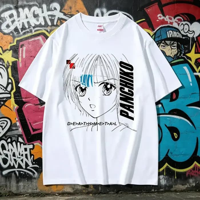 T-shirt graphique d'anime Dethmetal Panchiko pour hommes et femmes, vintage, manga, manches courtes, Y2K, dessin animé japonais, streetwear, unisexe, décontracté