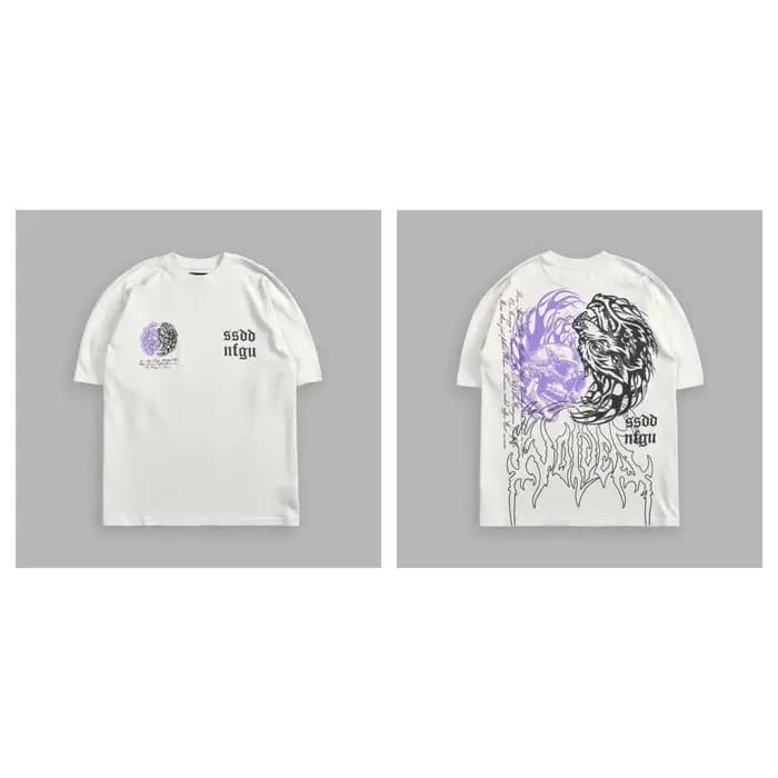 T-shirt en coton à col rond imprimé à motif tête de loup