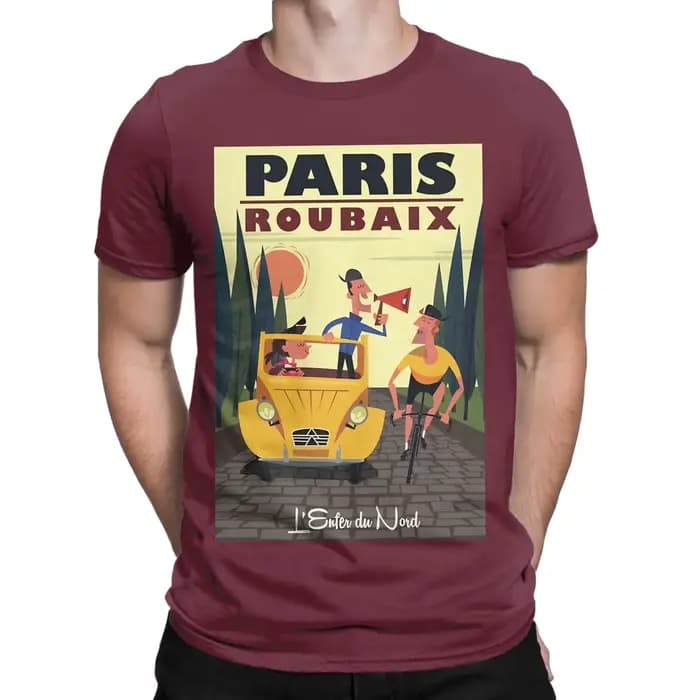 T-shirt en coton 100% avec graphique d'affiche de cyclisme Paris Roubaix