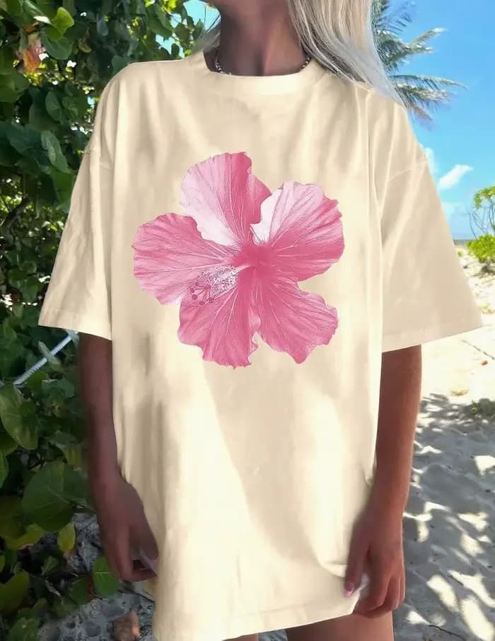 Cerise imprimé femmes mode T-Shirt haut col en o t-shirts graphique fleuri à manches courtes vêtements femme décontracté Streetwear