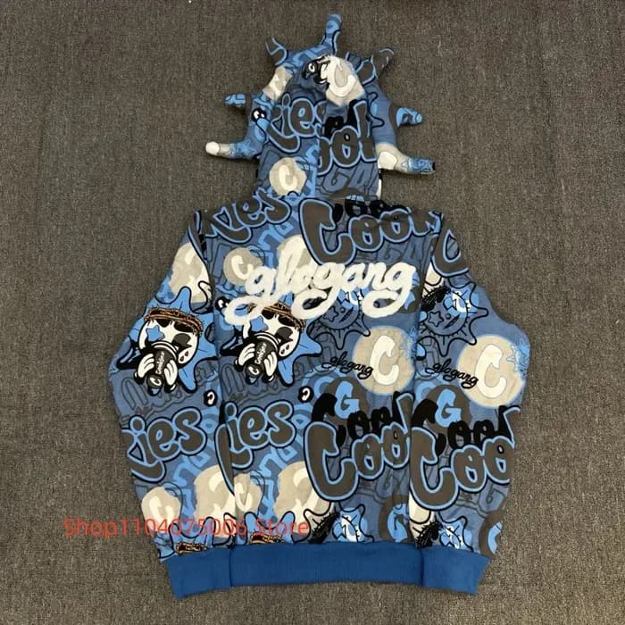 Sweat à capuche zippé pour hommes Glo Gang Streetwear dessin animé Graffiti Design doux coton décontracté mode sweat-shirt