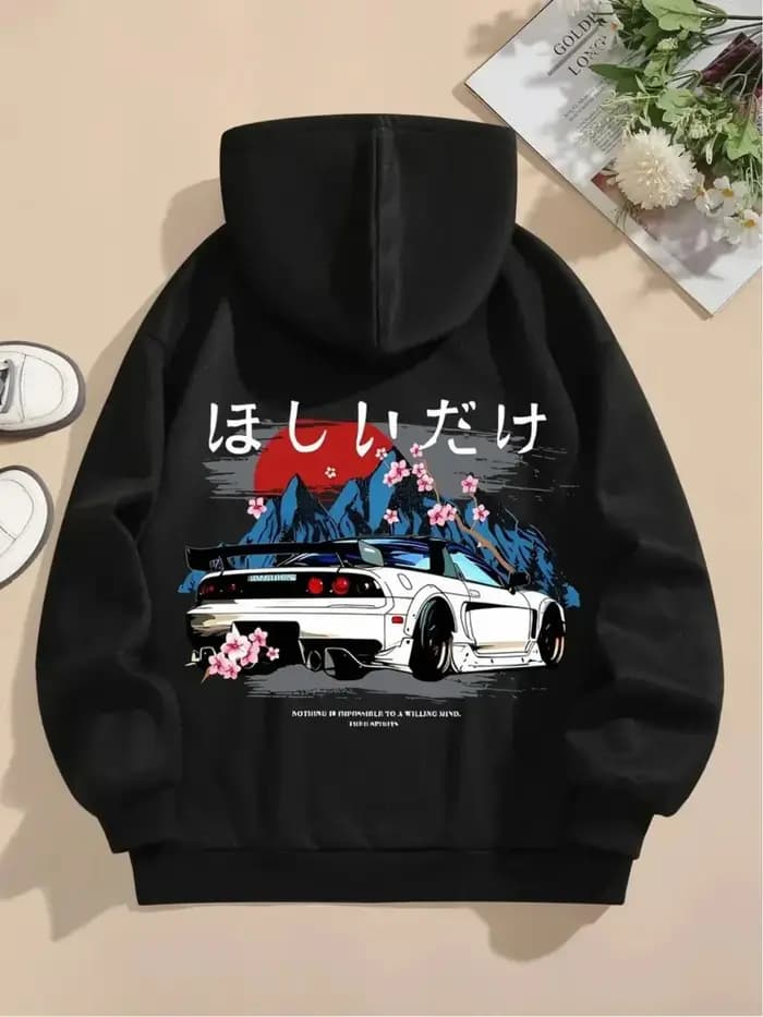 Nouveau sweat-shirt à capuche imprimé style streetwear japonais, confortable et polyvalent, unisexe, parfait pour les cadeaux de vacances