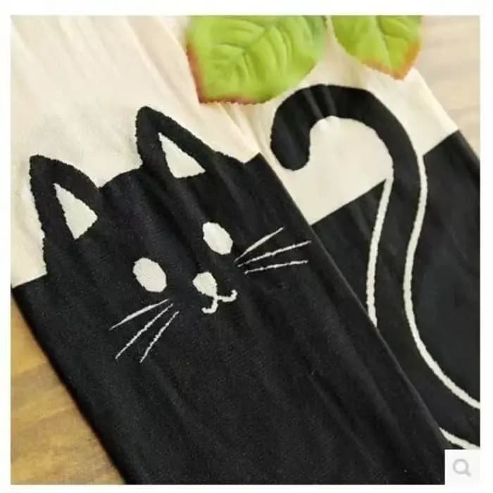 Femmes mignon chat noir imprimé soie genou chaussettes décontracté cuisse coton chaud haut