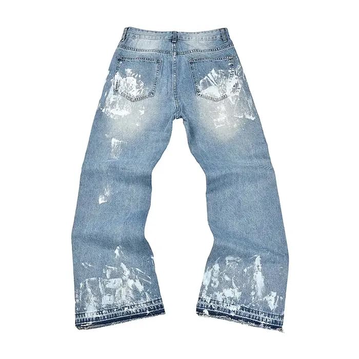 Jean Baggy noir délavé peint à l'encre de rue pour hommes pantalon en Denim droit Vintage ample déco